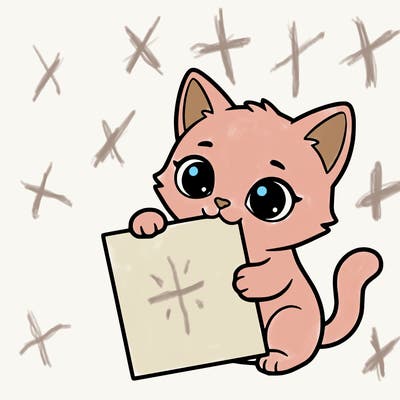 a small cat with a blank sheet of paper in its hand. the cat is sooooooo cute!