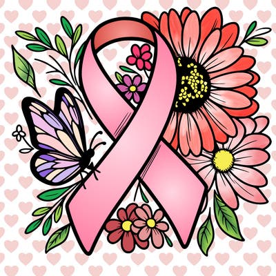 cancer awareness symbol with flowers and butterflies