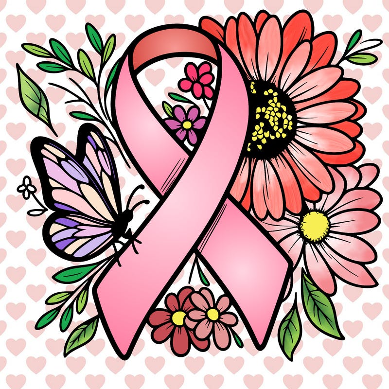 cancer awareness symbol with flowers and butterflies