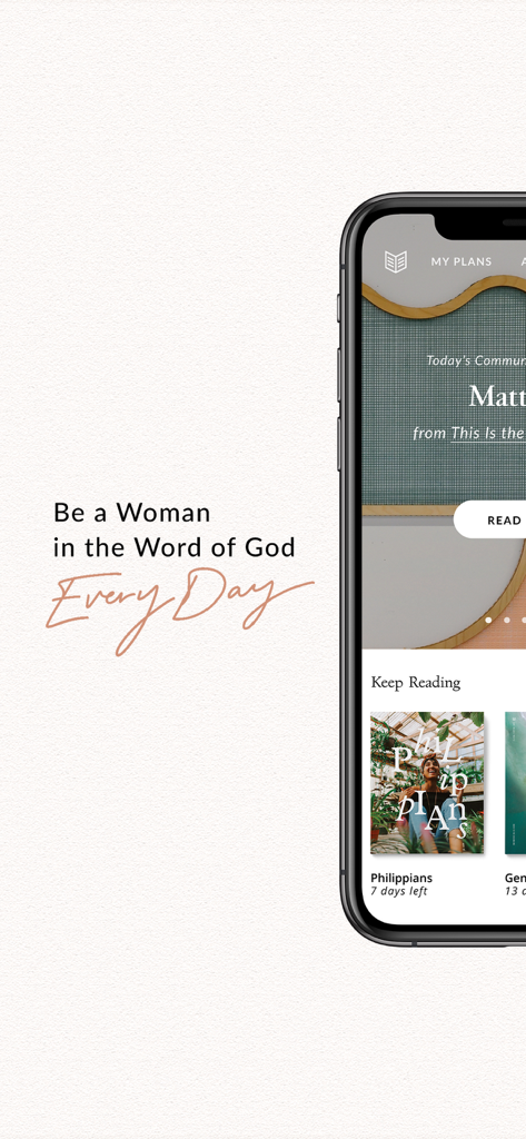 She Reads Truth - She Reads Truth mobile app home screen with a tagline for women to read the Bible daily