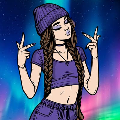 realistic teenage girl with braids and a beanie and crop top doing 🫶🏼