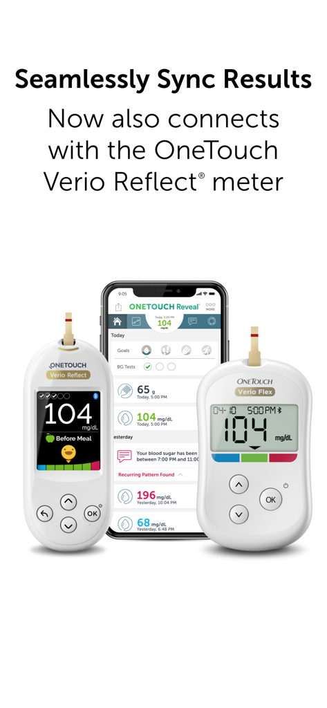 OneTouch Reveal® app - OneTouch Reveal app synchronizing blood sugar data with OneTouch Verio glucose meters