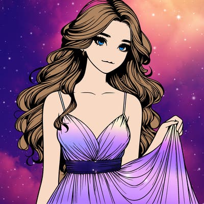 realistic girl in flowy silky prom dress