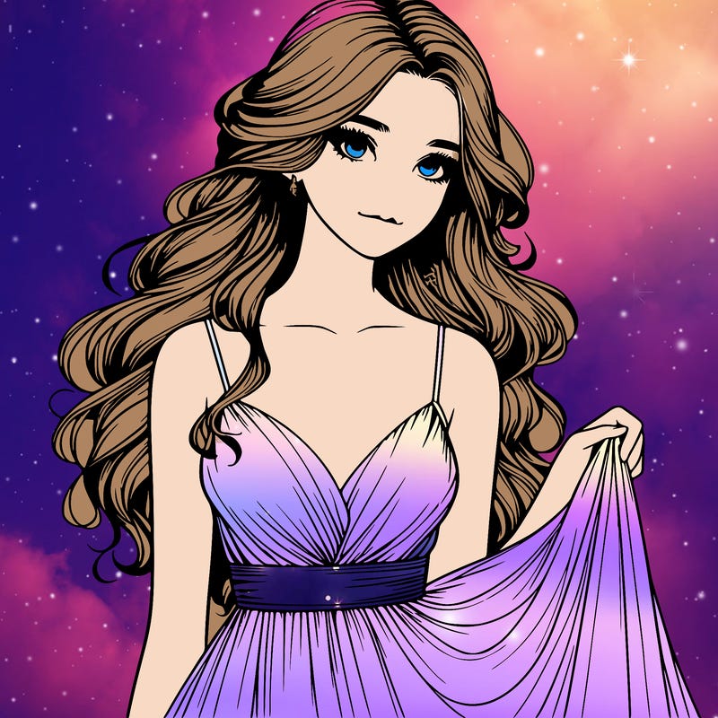 realistic girl in flowy silky prom dress
