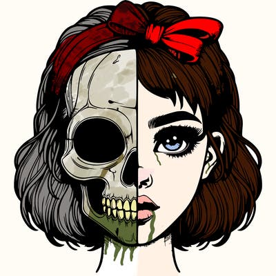 realistic girl with half skull mask