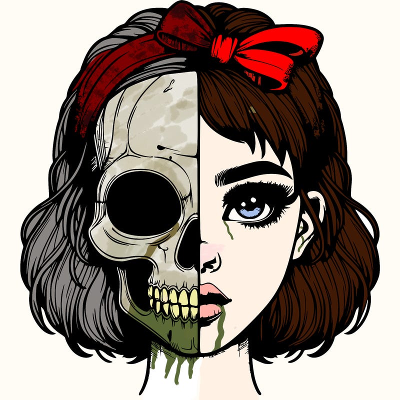 realistic girl with half skull mask