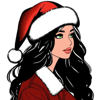 realistic girl in santa hat