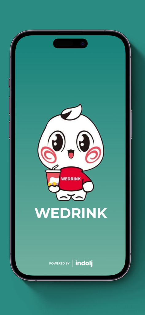 WEDRINK PK - WEDRINK PK app splash screen featuring the brand mascot holding a bubble tea