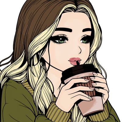 realistic girl drinking coffee