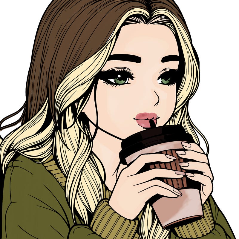 realistic girl drinking coffee