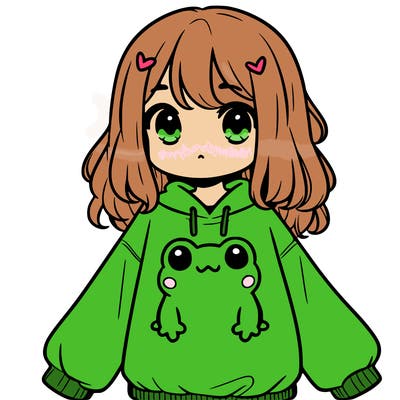 girl wearing frogging sweatshirt