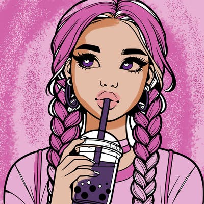 realistic girl with braided hair drinking boba