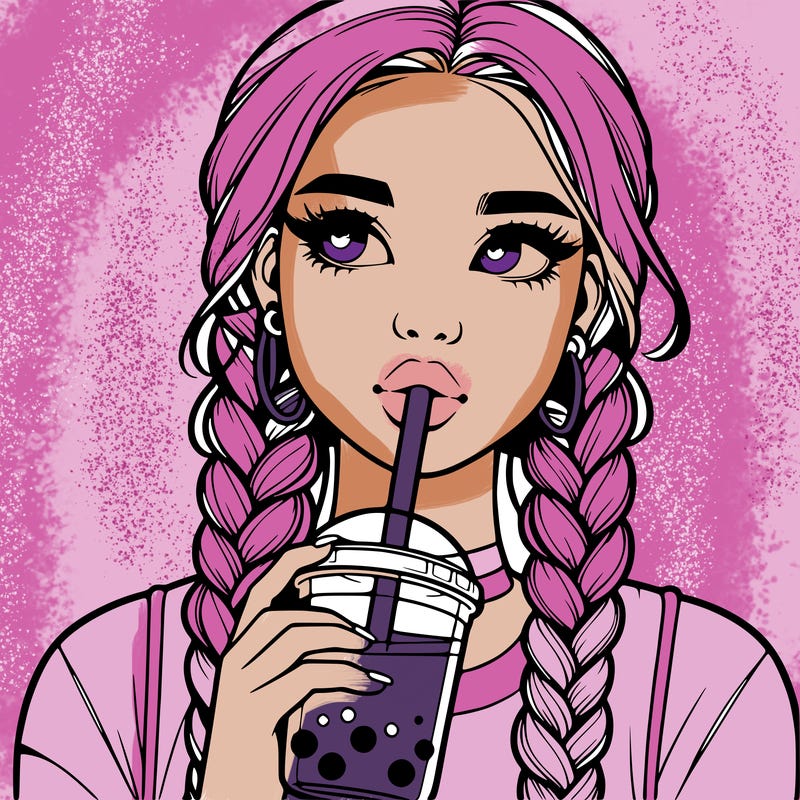 realistic girl with braided hair drinking boba