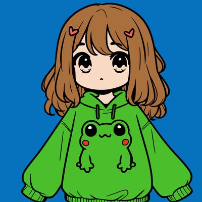 girl wearing frogging sweatshirt