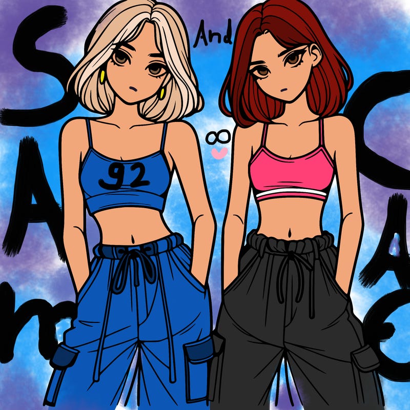 two girls with crop top with baggy pants