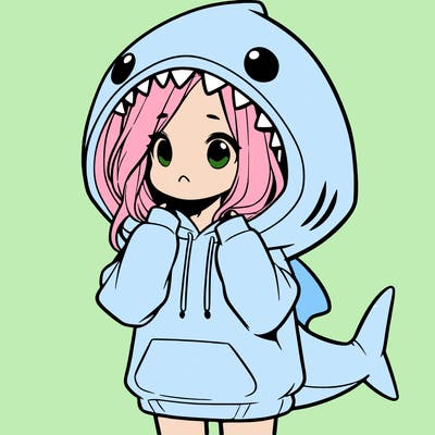 girl with oversized shark hoodie