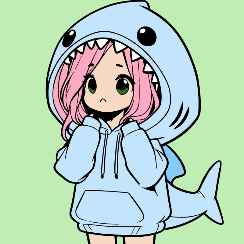 girl with oversized shark hoodie