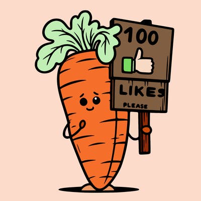 carrot hold ing sign that says 100 likes pls