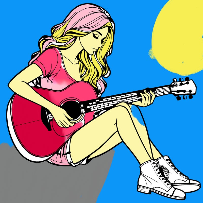 realistic woman play guitar
