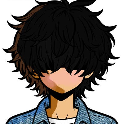 manga boy fluffy hair covering his eyes