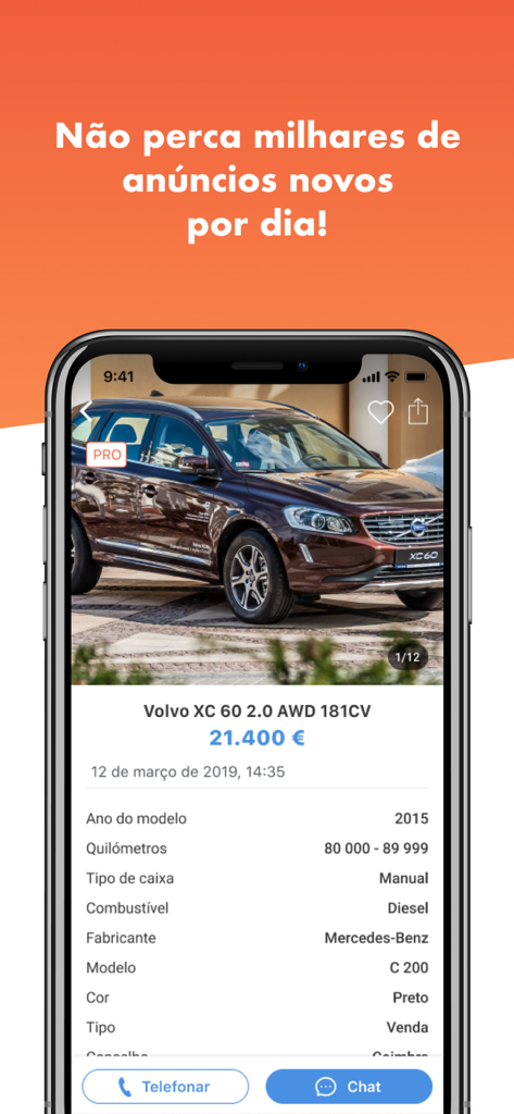 CustoJusto - CustoJusto mobile app showing a detailed used car listing for a Volvo XC60 in Portugal