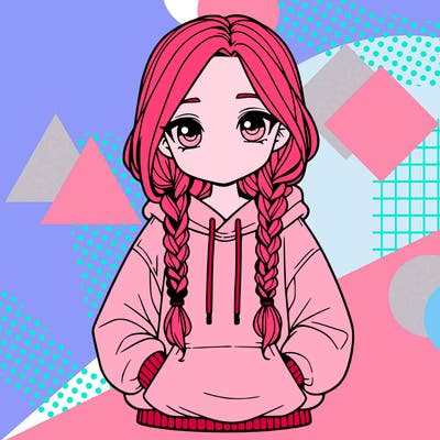 a realistic girl with a oversized hoodie and she has braids