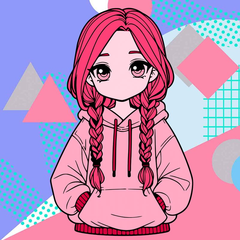 a realistic girl with a oversized hoodie and she has braids