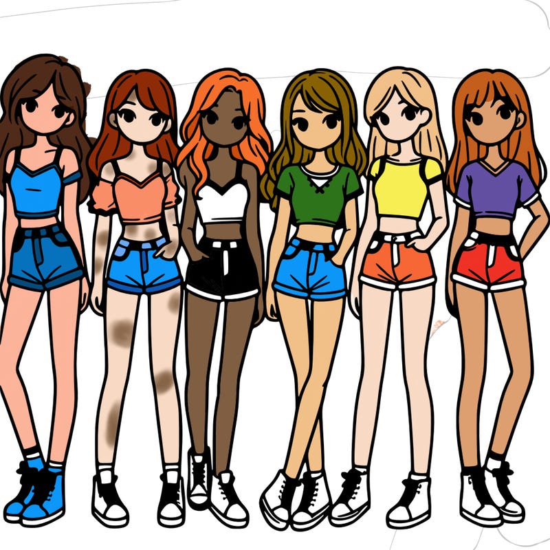 a group of girls wearing crop tops and shorts