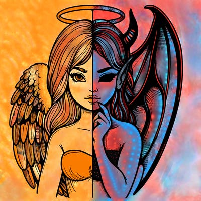 realistic angel half demon