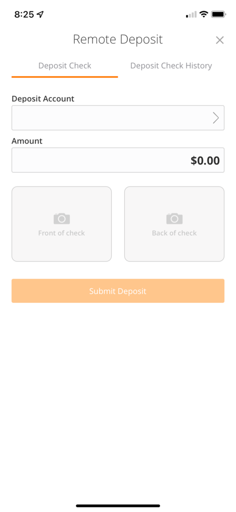 United Federal Credit Union - Remote check deposit interface in the United Federal Credit Union mobile app