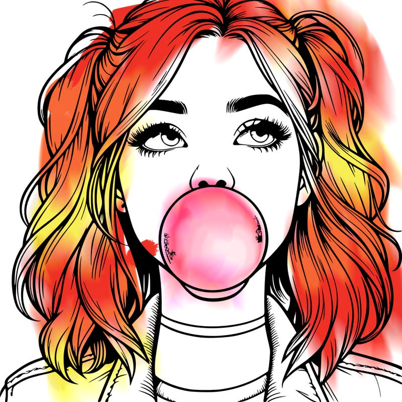 realististic girl blowing bubble -gum