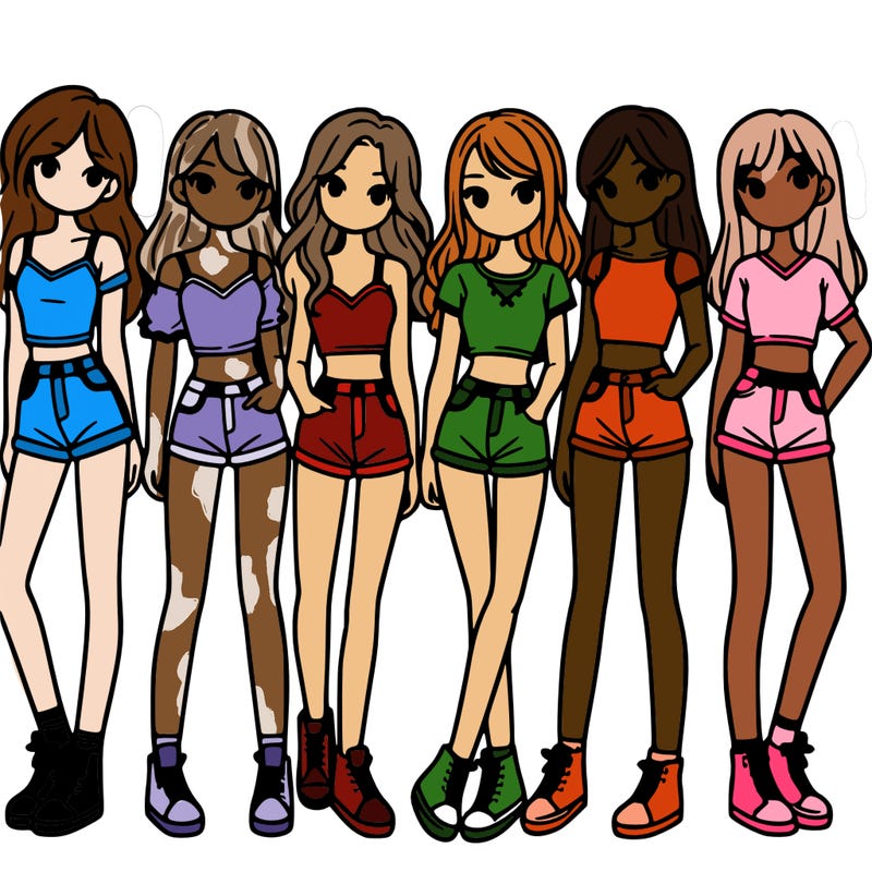 a group of girls wearing crop tops and shorts