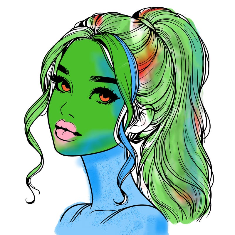 realistic girl with a ponytail on her hair and lips