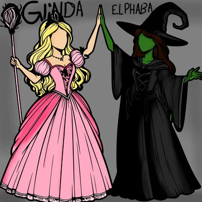 detailed realistic split of a princess and a witch