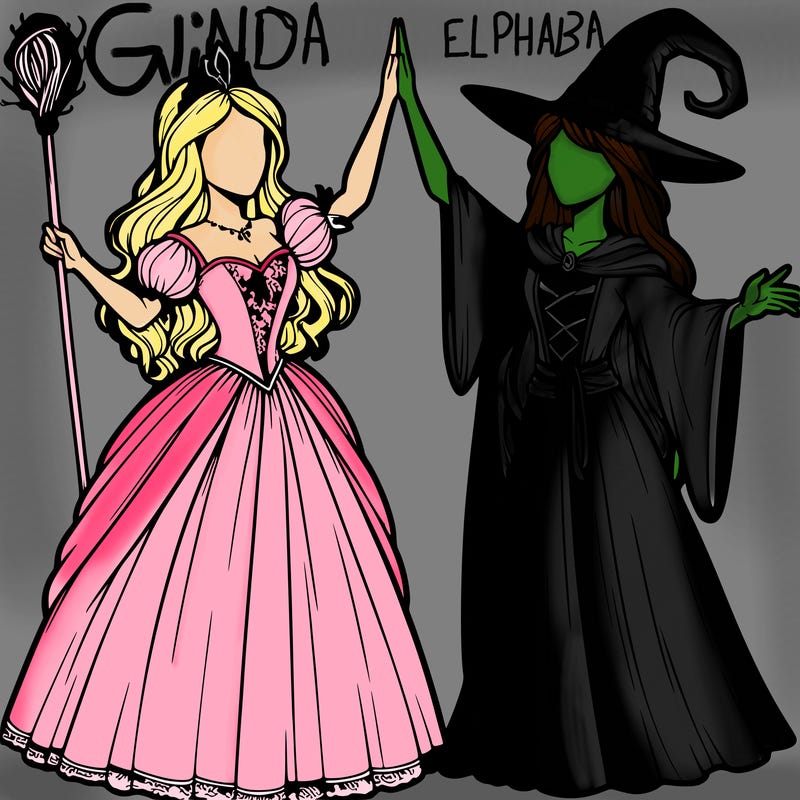 detailed realistic split of a princess and a witch