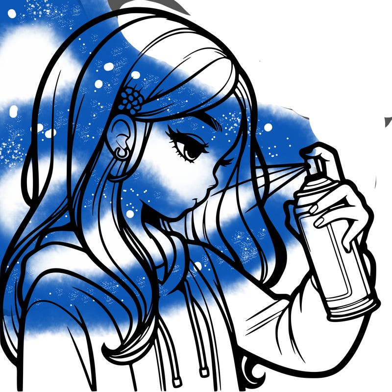 a realistic girl spray painting