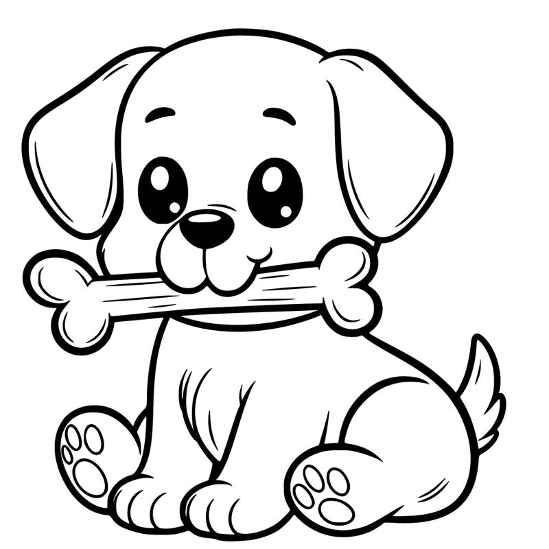 cute dog sitting with a bone in his mouth