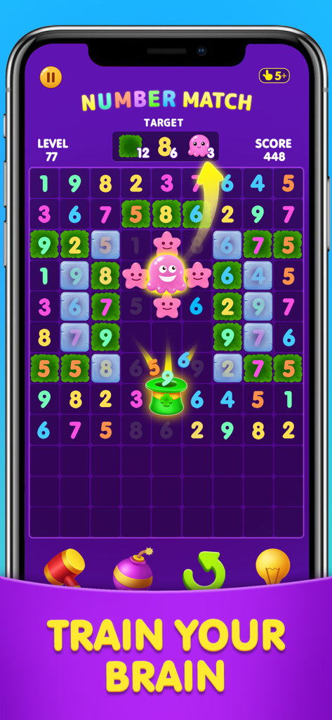Number Match: Ten Crush Puzzle - Number Match Ten Crush puzzle game interface with level targets and number grid