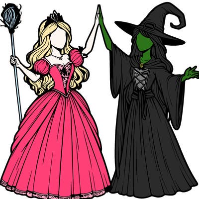 detailed realistic split of a princess and a witch