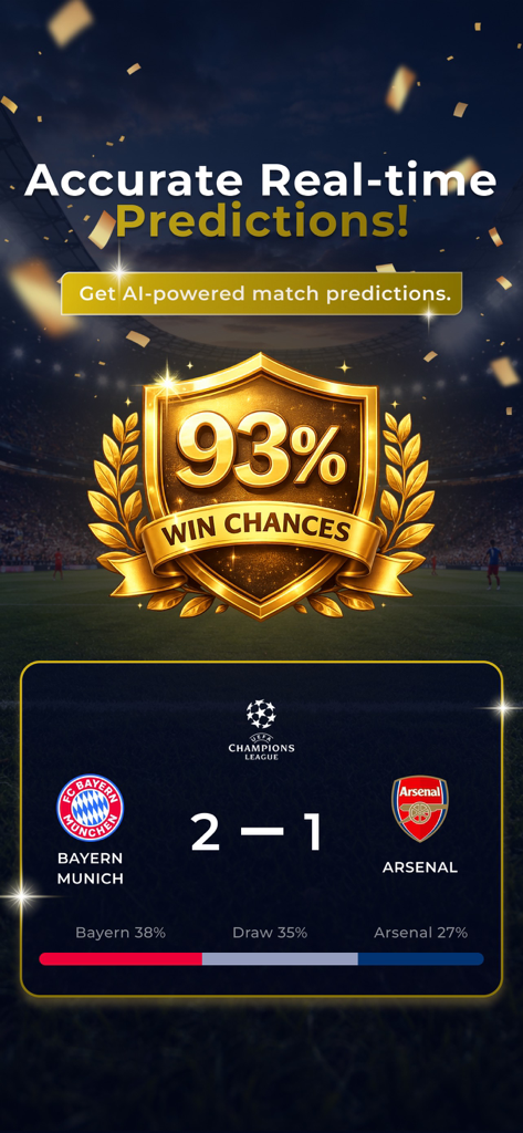 Soccer Predictions AI & Tips - Tela de previsões de partidas de futebol mostrando probabilidades de vitória e resultados com IA