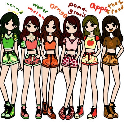 a group of girls wearing crop tops and shorts