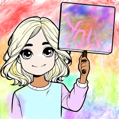 realistic girl holding up a sign