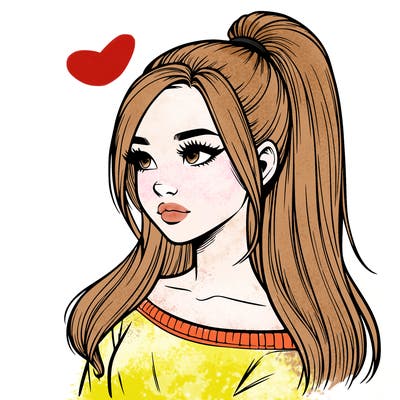 realistic girl with a high ponytail