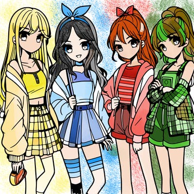 teen manga girls group of 4