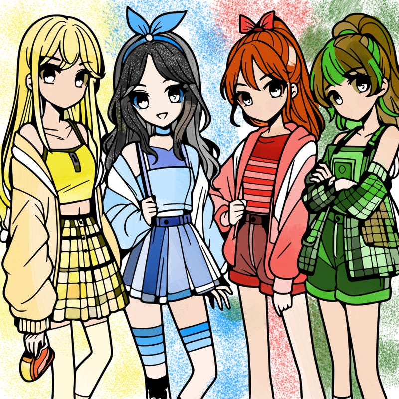 teen manga girls group of 4