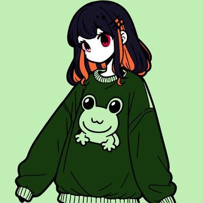 girl wearing frogging sweatshirt