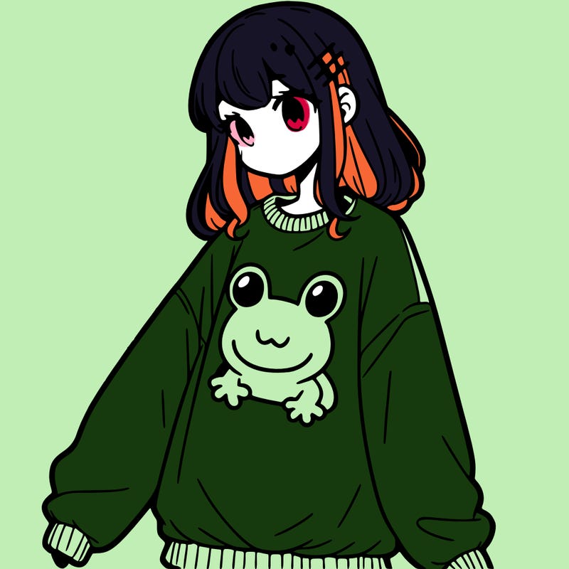 girl wearing frogging sweatshirt