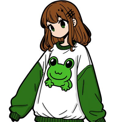girl wearing frogging sweatshirt