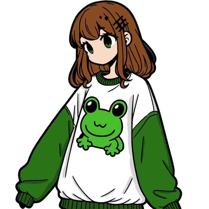 girl wearing frogging sweatshirt