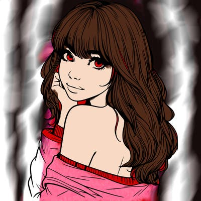 realistic girl with bangs looking over her shoulder